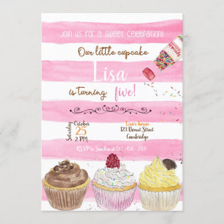 Cupcakes Birthday Invitation, Cupcakes Invitation Kaart