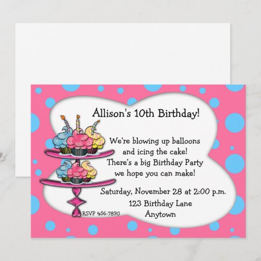 Cupcakes Birthday Invitation Kaart (Voorkant / Achterkant)