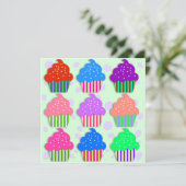 Cupcakes Birthday Party Invitation Sjabloon Kaart (Staand voorkant)