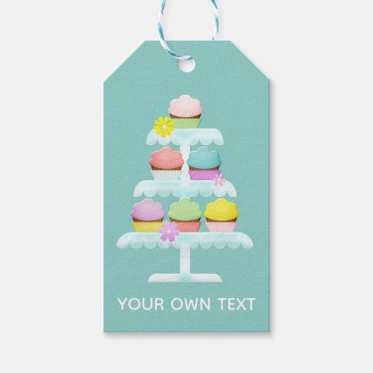 Cupcakes Cake Stand Blauwgroen aangepaste tekst Cadeaulabel (Voorkant)