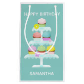 Cupcakes Cake Stand Blauwgroen Happy Birthday Klein Cadeauzakje (Voorkant)