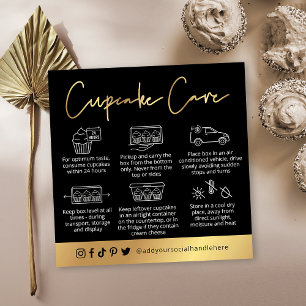Cupcakes Care Instructies Zwart & Goud Logo Vierkante Visitekaartje