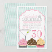 Cupcakes & Cocktails Adult Birthday Invitation Kaart (Voorkant / Achterkant)