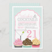 Cupcakes & Cocktails Adult Birthday Invitation Kaart (Voorkant / Achterkant)