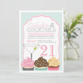 Cupcakes & Cocktails Adult Birthday Invitation Kaart (Staand voorkant)