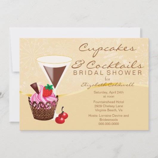 Cupcakes & Cocktails Bridal Shower Invitation Kaart (Voorkant)