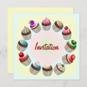 Cupcakes Colorful Circle Invitation Kaart (Voorkant / Achterkant)