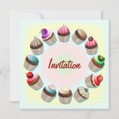 Cupcakes Colorful Circle Invitation Kaart (Voorkant)