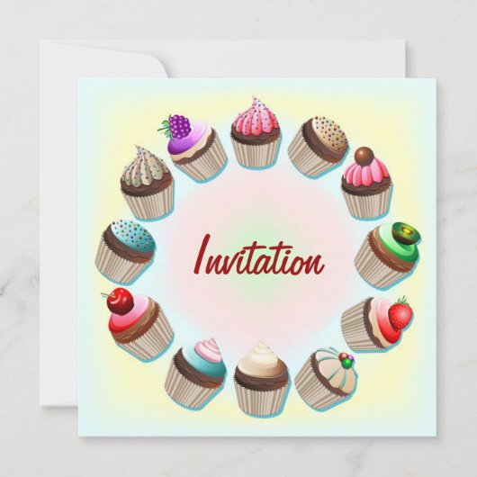 Cupcakes Colorful Circle Invitation Kaart (Voorkant)