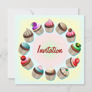 Cupcakes Colorful Circle Invitation Kaart