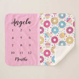 Cupcakes & Donuts Milestone Photo Sherpa Blanket Deken