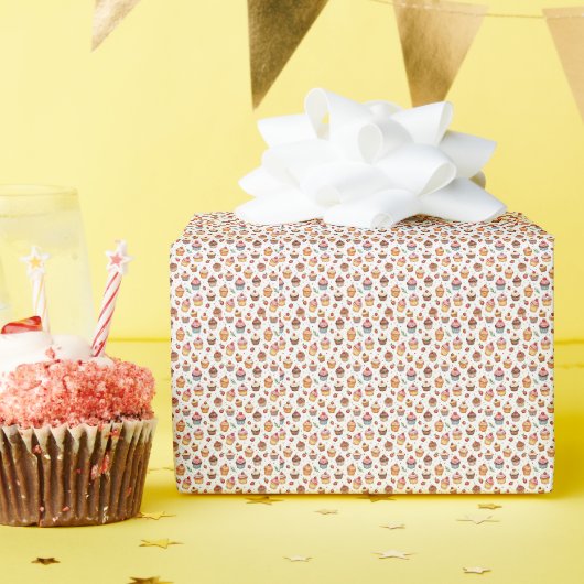 Cupcakes en aardbeien cadeaupapier (Verjaardagsfeest)