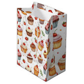 Cupcakes en aardbeien medium cadeauzakje (Voorkant Gekanteld)