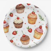 Cupcakes en aardbeien papieren bordje (Voorkant)
