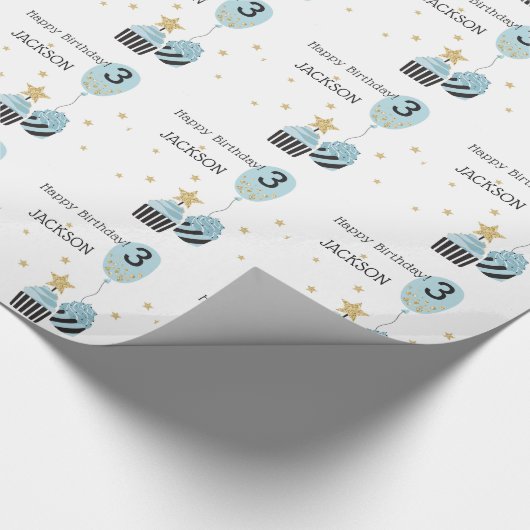 Cupcakes en ballon | Faux Glitter Boy's Birthday Cadeaupapier (Hoek)