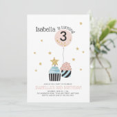 Cupcakes en ballon | Faux Glitter Child's Birthday Kaart (Staand voorkant)