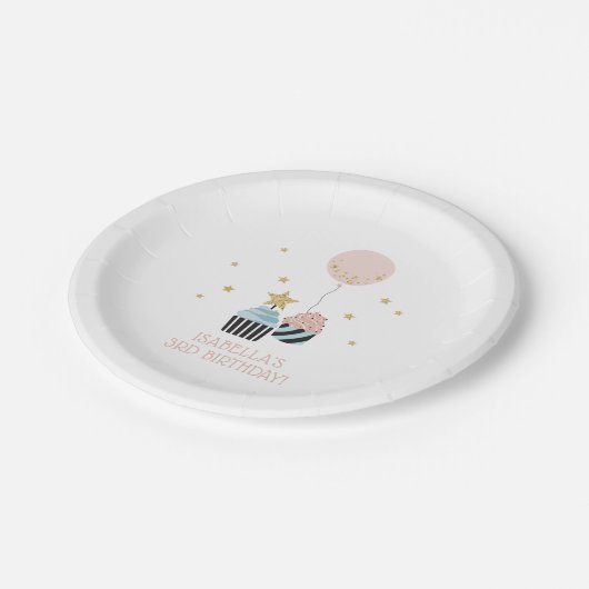 Cupcakes en ballon | Faux Glitter Girl's Birthday Papieren Bordje (Gekanteld)