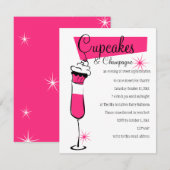 Cupcakes en Champagne in Hot Pink Kaart (Voorkant / Achterkant)