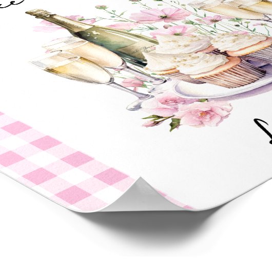 Cupcakes en Champagne Vrijgezellenfeest Favor Tafe Poster (Hoek)