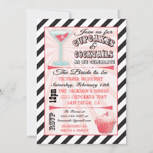 Cupcakes en Cocktails Bridal Shower Invitations Kaart (Voorkant)