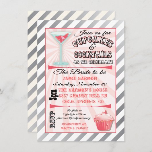 Cupcakes en Cocktails Bridal Shower Invitations Kaart (Voorkant / Achterkant)
