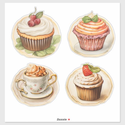 Cupcakes en cups sticker (Vel)