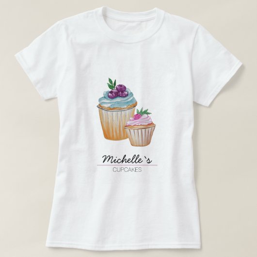 CupCakes En Fruiten Waterverf Monogram T-shirt (Design voorkant)