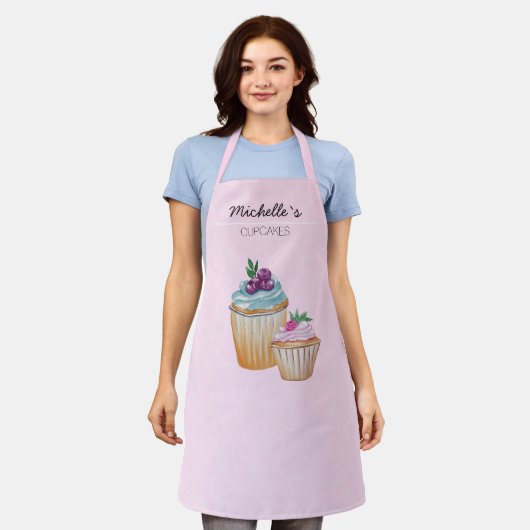 Cupcakes en fruitjes in waterverf schort (Gedragen)