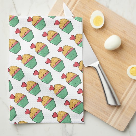 Cupcakes en harten theedoek (Quarter Fold)