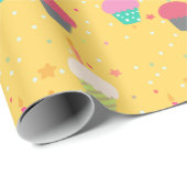 Cupcakes en kaarsjes ter gelegenheid van de geboor cadeaupapier (Rol Hoek)