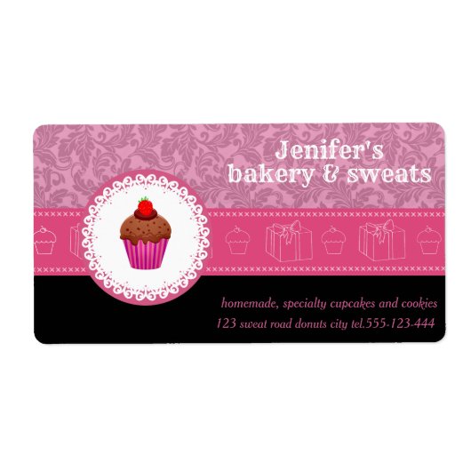 cupcakes en koekjes damesroze etiket (Voorkant)