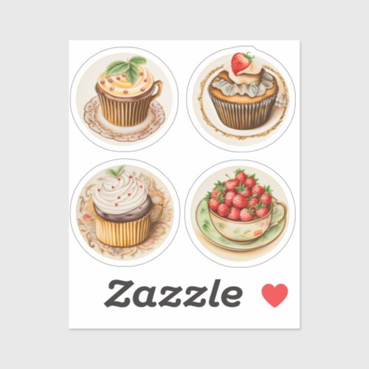 Cupcakes en kopjes 10 sticker (Vel)