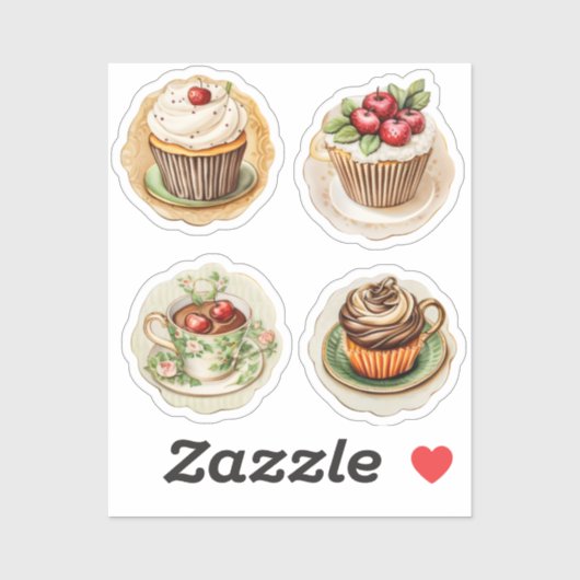 Cupcakes en kopjes 12 sticker (Vel)
