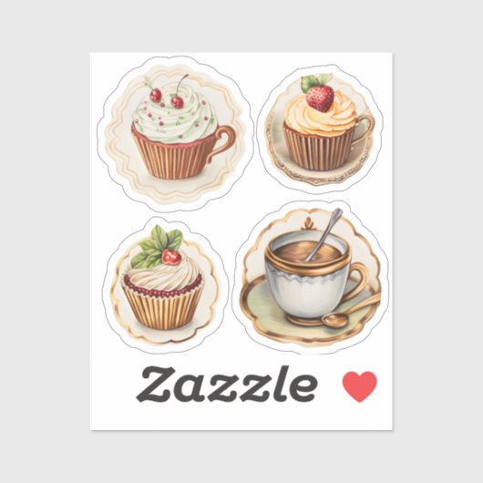 Cupcakes en kopjes 4 sticker (Vel)