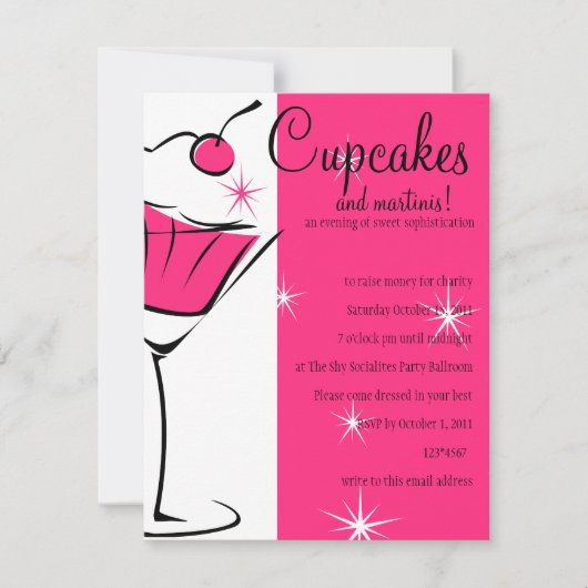 Cupcakes en Martinis in Hot Pink Kaart (Voorkant)
