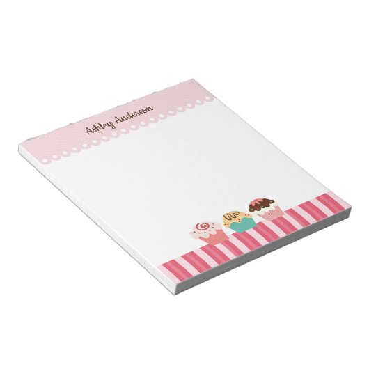 Cupcakes en roze stripes notitieblok (Schuin)