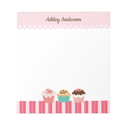 Cupcakes en roze stripes notitieblok (Voorkant)