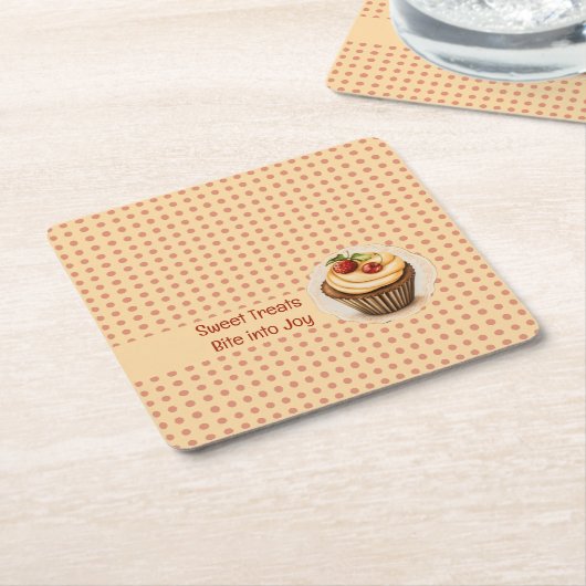 CupCakes en stippen Kartonnen Onderzetters (Schuin)