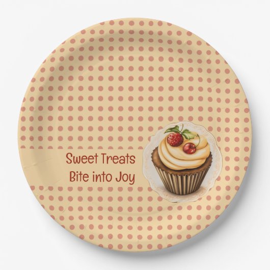 CupCakes en stippen Papieren Bordje (Voorkant)