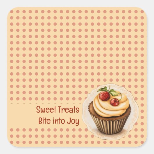 CupCakes en stippen Vierkante Sticker (Voorkant)
