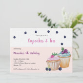 Cupcakes en thea Birthday Paty Kaart (Staand voorkant)