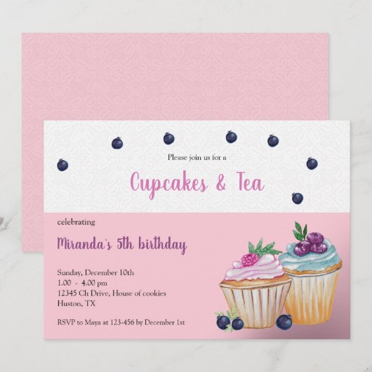 Cupcakes En Thee Verjaardagsfeestje Kaart (Voorkant / Achterkant)