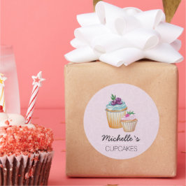 CupCakes En Vruchten Waterverf Ronde Sticker