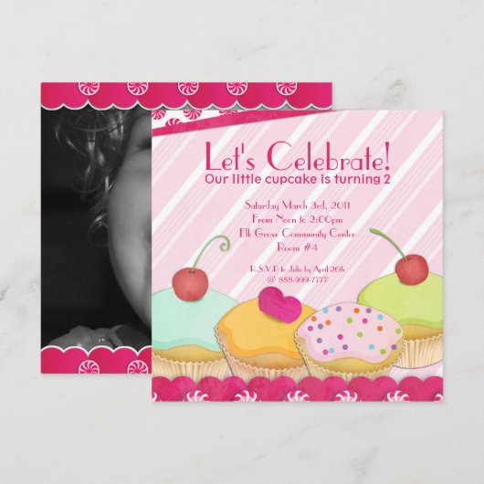 Cupcakes Galore. Birthday Party Invitation Kaart (Voorkant / Achterkant)