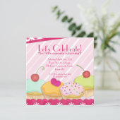 Cupcakes Galore. Birthday Party Invitation Kaart (Staand voorkant)
