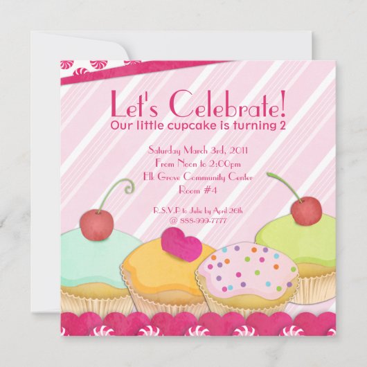 Cupcakes Galore. Birthday Party Invitation Kaart (Voorkant)
