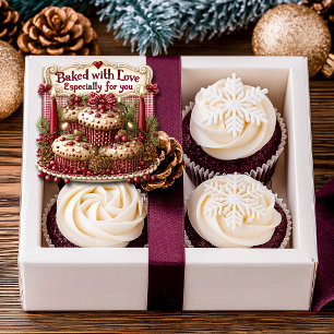 Cupcakes Gebakken met Liefde Rode Kaarsen Rode Lin Vierkante Sticker
