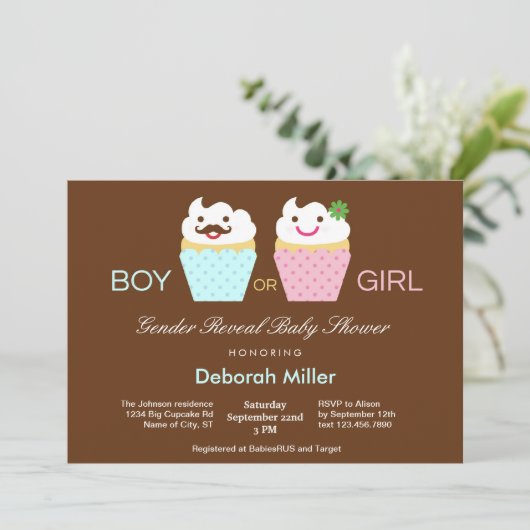 Cupcakes Gender onthullen Baby shower Kaart (Staand voorkant)
