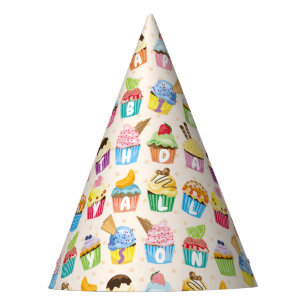 Cupcakes Happy Birthday Voeg Jouw naam Cute Goodie Feesthoedjes