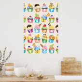 Cupcakes Happy Birthday Voeg Jouw naam Cute Goodie Poster (Keuken)